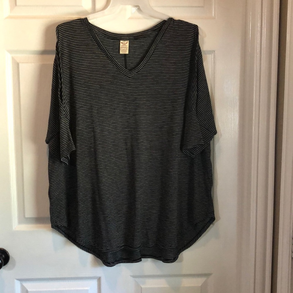 Black stripped open shoulder top